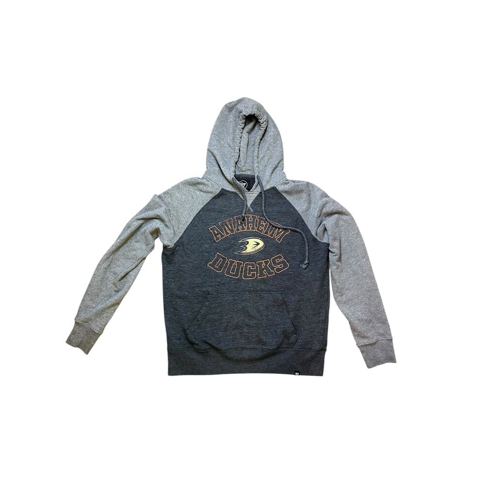 Anaheim Ducks ’47 Brand Unisex Hoodie Sweatshirt Gray Raglan Size Small
